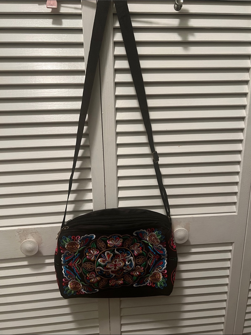 #2026**Embroidered Floral Crossbody Bag - Black - Picture 1 of 11